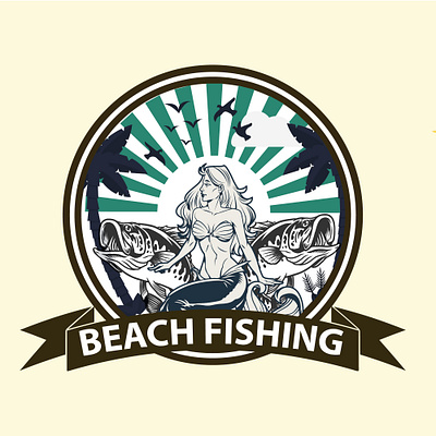 beach fishing graphic design logo