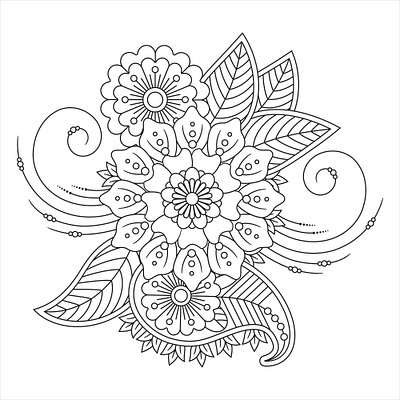 Mehndi Flower Coloring Page for Adult adult coloring book adult coloring page coloring book coloring page design drawing flower flower coloring book graphic line art