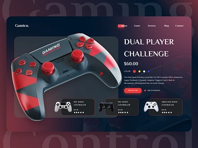 Gaming Controller UI branding design gaming glassmorphism graphic design hero hero section illustration landing page playstation product design typography ui unique ux web design website