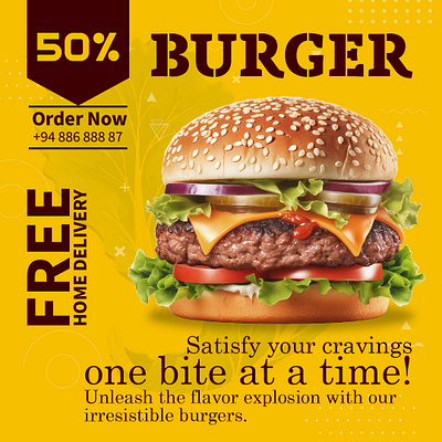 Burger 50% Discount advertisment bund burger cheese