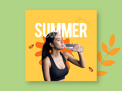 Summer Social Media Post | Women Drinking Water design drinking graphic design illustration post simple social media summer water women yellow background yoga girl