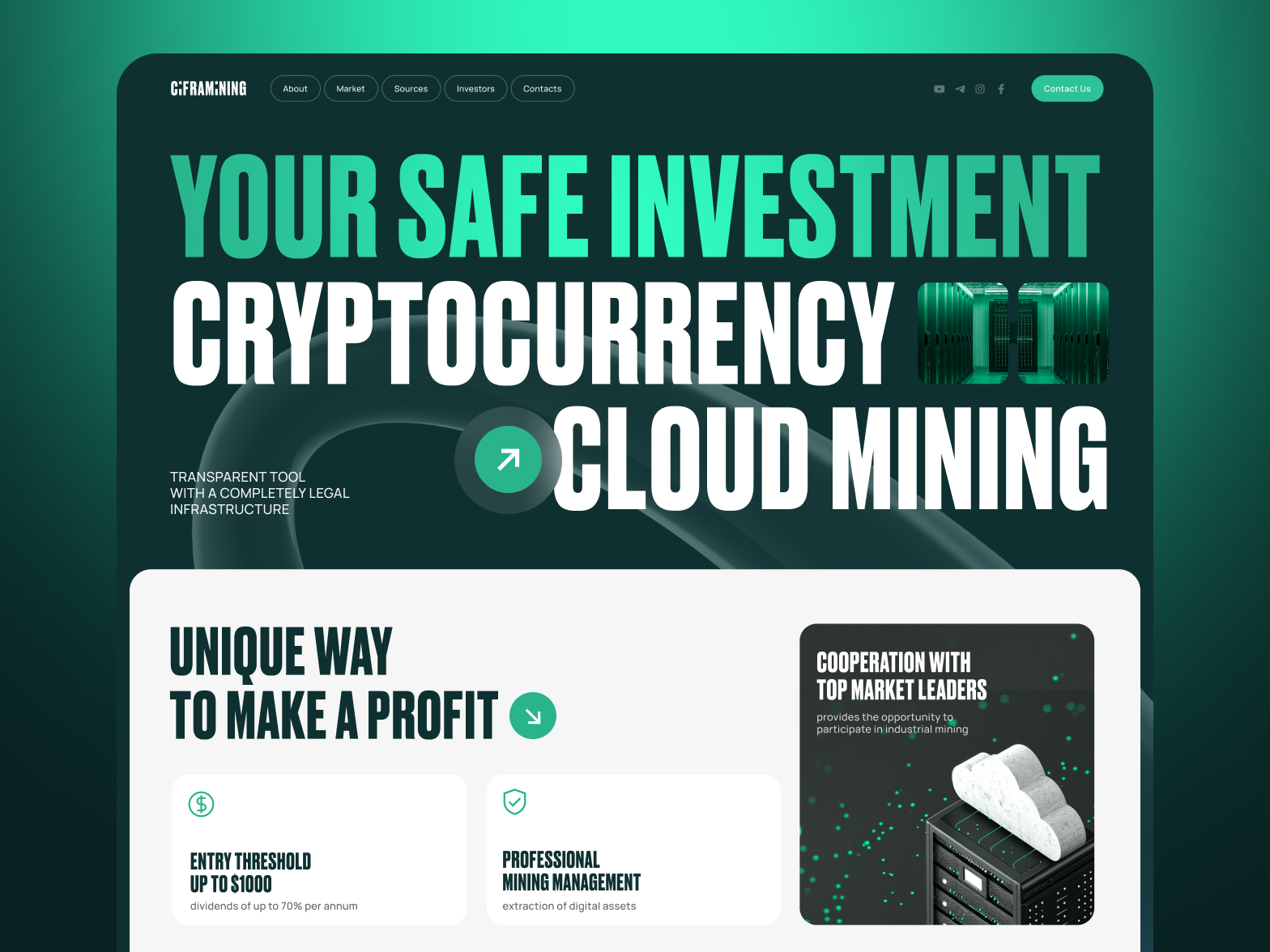 Cloud mining landing page by Kris Anfalova on Dribbble