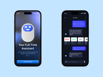 AI Chat App Assistant ai ai assistant ai chat ai chat app ai design app app chat chat chat app chat gpt design designer mobile design onboarding robot ui uidesign uidesigner uiux ux