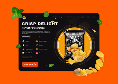 Chips Website - Website Design branding chips dark web design figma design graphic design home page landing page logo orange web design photoshop potato chips ui uiux ux wafer webdesign web page webdesign