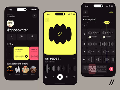 Music Mobile iOS App android app design app interface branding dark theme dashboard design interface ios mobile app mobile ui music product design start up track ui ux