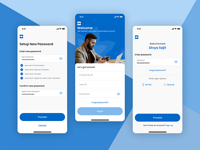 Corporate Login banking banking system branding corporate corporate banking corporate onboarding daily ui happy journey login mockups onboarding password setup setup password sign in sign up ui user experience ux