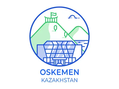 Almaty city badge design affinity designer badge city design emblem flat design icon illustration kazakhstan line minimalistic mountains oskemen simple vector