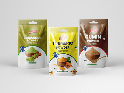 Turmeric, cumin powder are spices cumin poder pouch packaging cumin pouch cumin powder are spices. graphic design new pouch deisgn turmeric pouch packaging