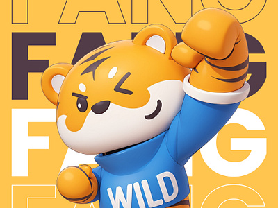 Cute Tiger Mascot called 'FANG' 3d cartoon chibi cute illustration mascot orange pastel rendering tiger