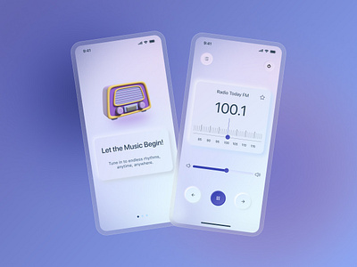 Neomorphic FM Radio App UI Design android app androidux animation application branding design fmradio glassmorphic glassmorphism mobileapp mobileui musicapp neomorphic neomorphism splashscreen tunein ui uiux uiux design ux