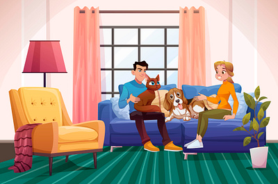 Family with Pets 2d 2d illustration adobe illustrator animal animal illustration family family illustration illustration illustrator vector illustration