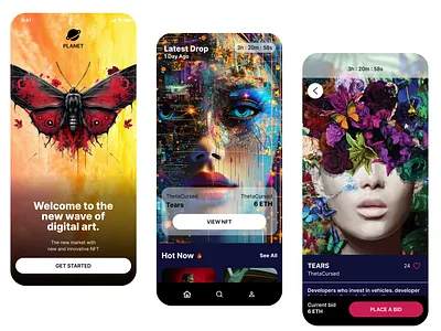 Application for Digital Art art branding butterfly digital digital art flower gallery girl innovation latest logo market nft photos planet trnding ui