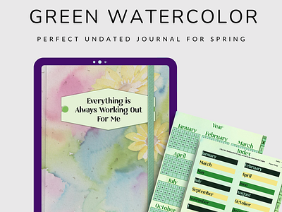 Green Watercolor Digital Journal Undated digital journal digital planner digital planning indesign indesign planners