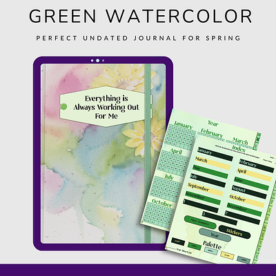 Green Watercolor Digital Journal Undated digital journal digital planner digital planning indesign indesign planners