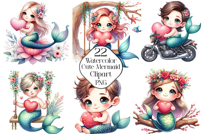 Watercolor Cute Mermaid PNG Clipart newborn