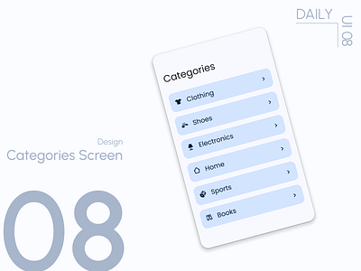 Day 8: Category Screen daily ui challenge flat design minimalist design navigation menu design ui design user experience user interface
