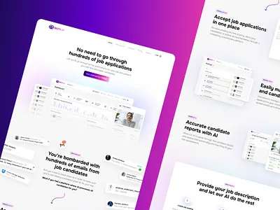 Landing page ai dashboard gradients landing page light product purple shadows showcase