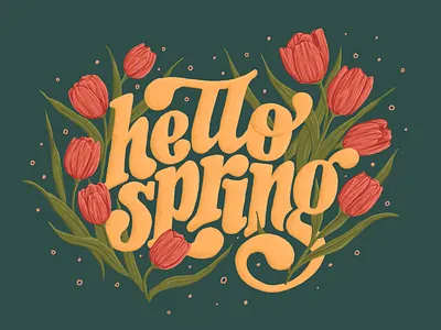 Hello Spring art licensing design digital illustration drawing floral floral illustration greetings handlettering hello spring illustration lettering procreate procreate illustration spring surface pattern design tulips type typography