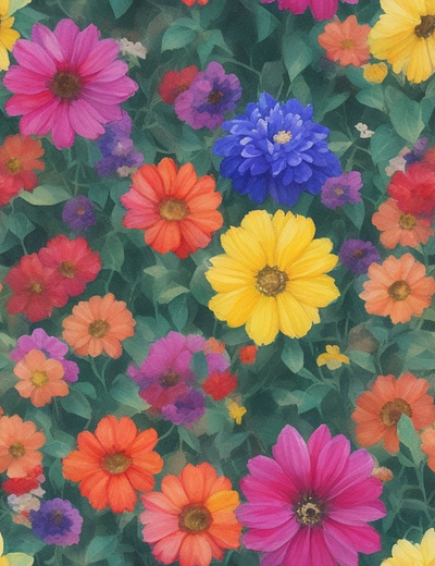 Colorful flower garden with watercolor style colorful flowers watercolor style