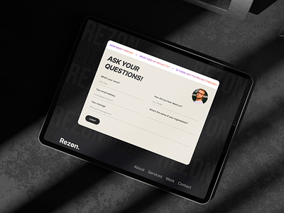 Rezon Agency- Contact Us & Footer UI UX Design Exploration agency landing page agency website branding clean design contact us page contact us page design digital agency footer page footer ui footer ui ux design form design form ui ux design landing page marketing landing page marketing website saas landing page social media agency website ui ui design ui ux design