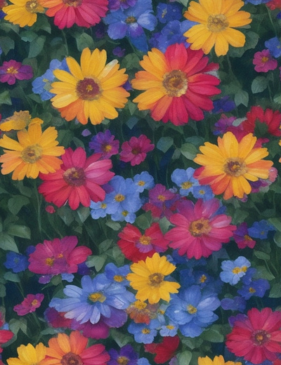 Colorful flower garden with watercolors seemless colorful flowers flowers