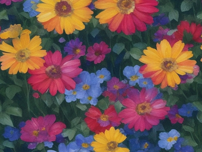 Colorful flower garden with watercolors seemless colorful flowers flowers