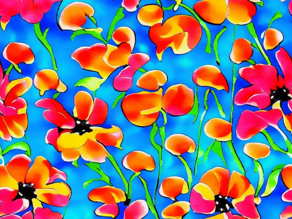 Colorful flowers in the style of watercolor on a blue background by ...