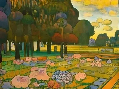 Diego Rivera vibrant landscape in bloom during the Golden Hour a diego rivera landscape vibrant