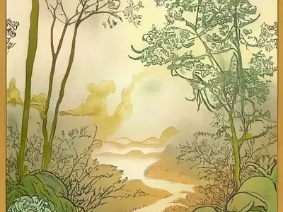 Dreamy landscape at daybreak with dandelion trees exotic fan sha dandelion daybreak landscape