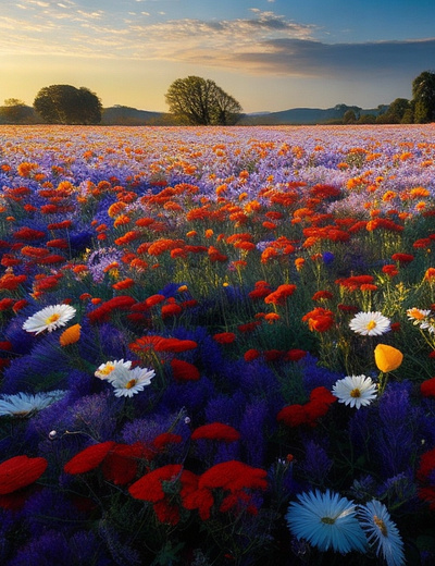 Field of flowers red and blue in style of jackson polock field of flowers flowers jackson polock red flowers