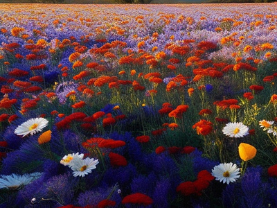 Field of flowers red and blue in style of jackson polock field of flowers flowers jackson polock red flowers