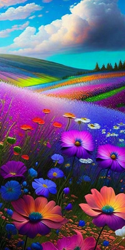 Field of flowers vibrant and iridescence field of flowers flowers vibrant color