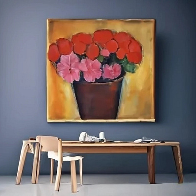Modigliani oil wall painting of geranium pots on the table in re flowers geranium modigliani oil