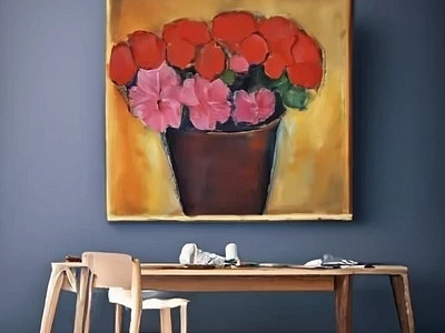 Modigliani oil wall painting of geranium pots on the table in re flowers geranium modigliani oil