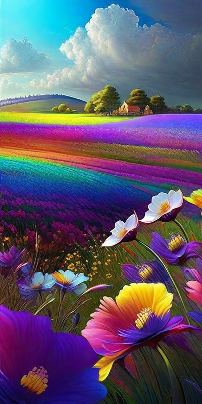 Vibrant Iridescence colorful field of flowers colorful field of flowers flowers