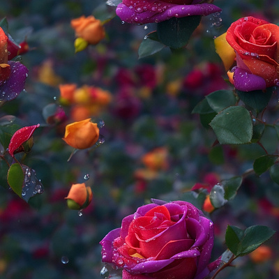 Vibrant multicolored Rose garden water droplets colorful multicolored roses roses vibrant water droplets
