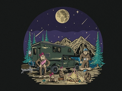 SASQUATCH appareldesign campervan campfire customdesign customillustration handdrawn illustration mountain retro sasquatch tshirt tshirtdesign vector vintage vintageartwork vintagedrawing vintageillustration