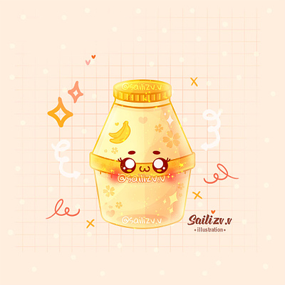 Bebidas Milk - Banana by sailizv.v adorable adorable lovely artwork concept creative cute art design digitalart illustration