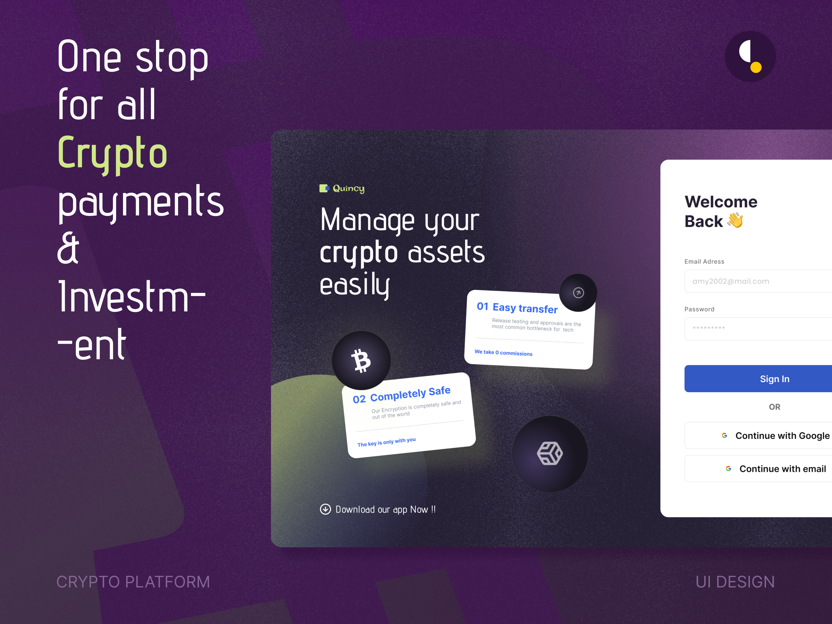 Quincy : Crypto Platform concept crypto login ui design ux design web design