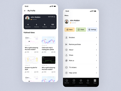 Quick Trading App - Profile Page analysis app design business charts clean crypto design filllo finance fintech investment market marketplace saas stockmarket stocks trading trading app ui uiux