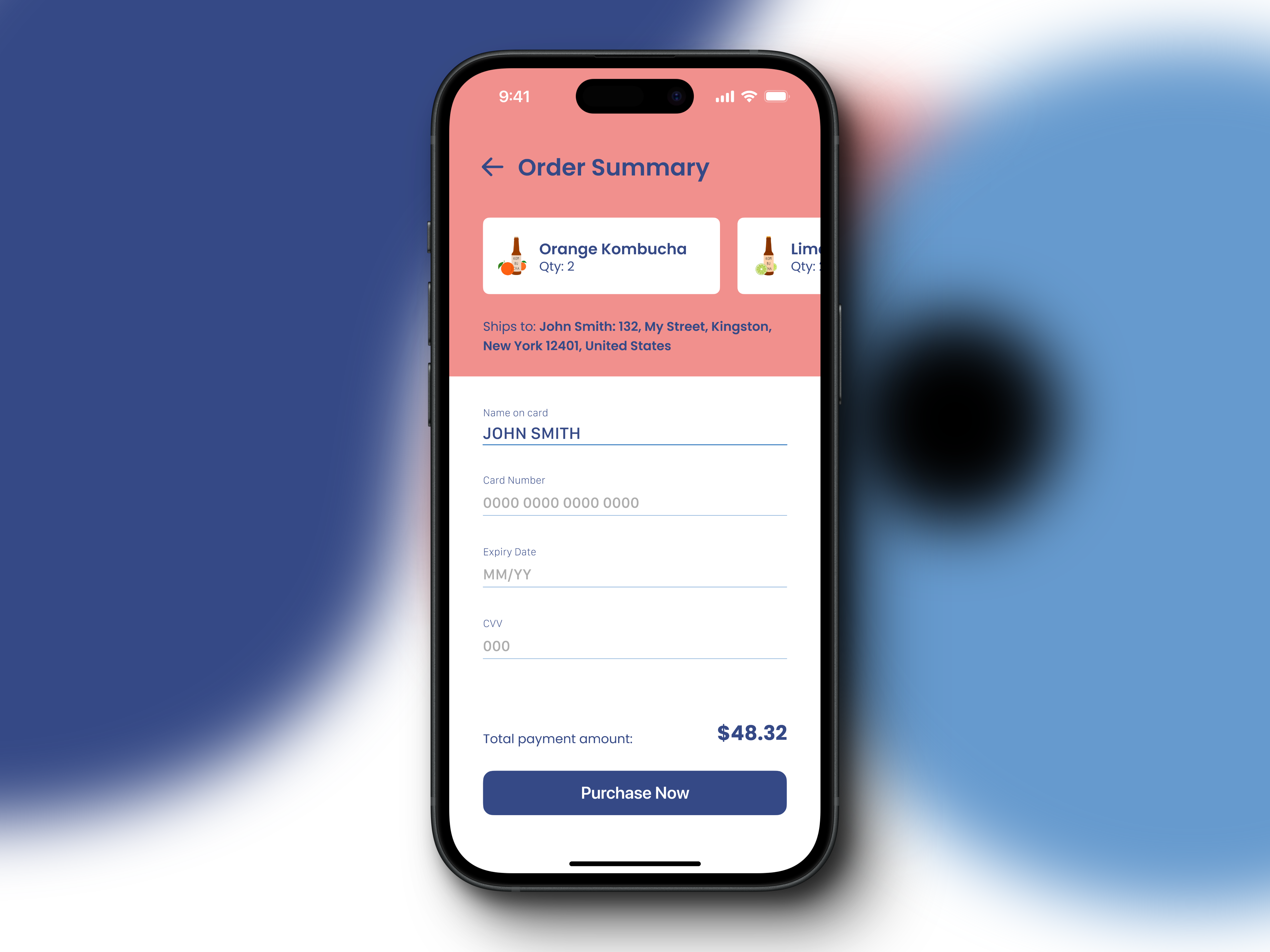 Checkout page for a kombucha shop - Day 2 of 30 #DailyUI checkout dailyui ios mobile ui ux