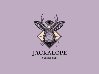 Jackalope Rabbit Vintage Logo animal branding engraving eye hare horn hunting illustration jackalope line linocut logo rabbit retro vintage