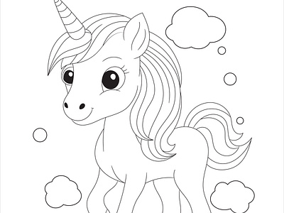 Unicorn Coloring Book Page for Kids adult coloring book animal coloring page coloring book coloring page design drawing graphic illustration line art line drawing unicon coloring book unicorn unicorn kids coloring page unicorn coloring page