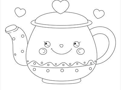 Tea Kettle Coloring Book Page for Kids adult coloring book coloring book coloring book page for kids coloring page coloring page for kids design drawing graphic illustration kettle coloring book page line art tea kettle tea kettle coloring book tea kettle coloring book page