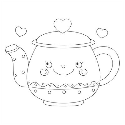 Tea Kettle Coloring Book Page for Kids adult coloring book coloring book coloring book page for kids coloring page coloring page for kids design drawing graphic illustration kettle coloring book page line art tea kettle tea kettle coloring book tea kettle coloring book page