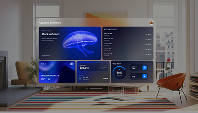 Apple Vision pro Account Dashboard apple apple pro ar bank bankaccount charts credit creditcard dashboard dashboard design iot smart home spatial ui ui ux vision os vision pro vision pro ui design vision pro ux design vision ui vr