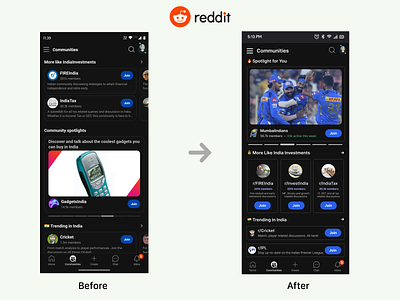 Reddit Communities Landing Page Re-design app card communities concept design figma reddit redditor redesign ui ui design ux