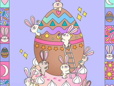Easter Bunnies 2d animal bunny cake character design children design digital easter food graphic design illustration illustrator ilustración kawaii kidlitart print sweet vector vector art