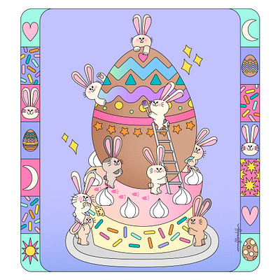 Easter Bunnies 2d animal bunny cake character design children design digital easter food graphic design illustration illustrator ilustración kawaii kidlitart print sweet vector vector art