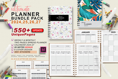 Ultimate Planner Bundle Pack 2024-27 2024 2027 planner 2024 calendars 2024 planner calendars cover design indesign planner monthly monthly planner notes bundle stickers template ultimate planner ultimate planner bundle weekly planner